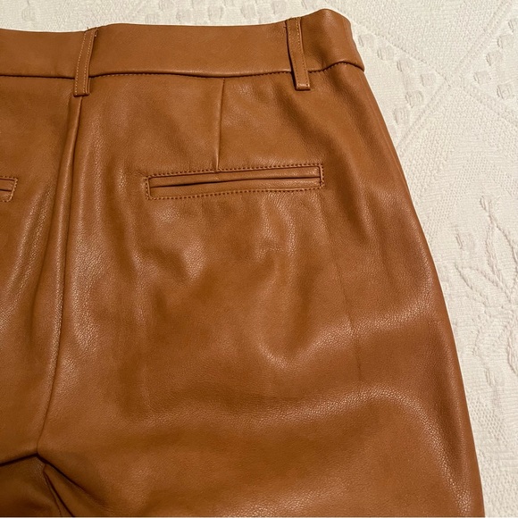 7 For All Mankind Faux Leather Wide Leg Cropped Pants Saddle Brown Sz XS - Picture 5 of 11